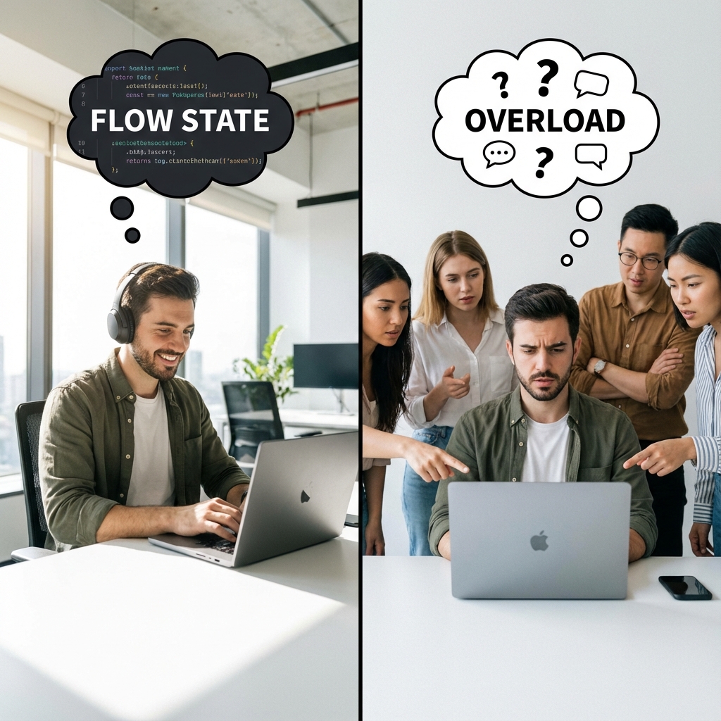 Split screen: Flow state vs Task overload